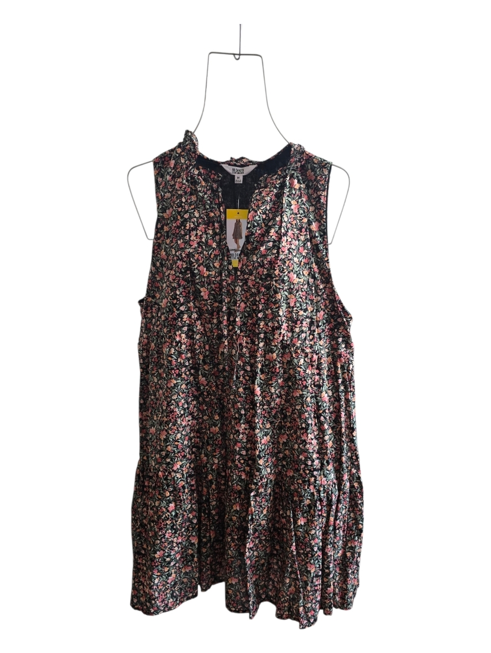 BB Dakota Steve Madden Black Floral Tiered Short Dress 100% Cotton Size Medium